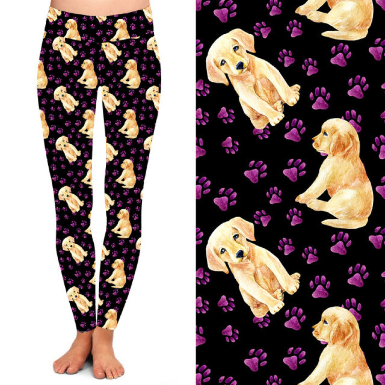 YELLOW LABRADOR DOG LEGGINGS Dog Yoga Pants - Dog With Sunflowers Leggings  - Puppy Yoga Pants - Dog Lover Gift - Animal Print Leggings